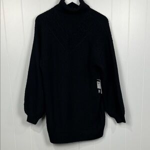 Guess “Katie” Womens Sweater Dress S Black Cable Knit Tneck Balloon Sleeves NWT